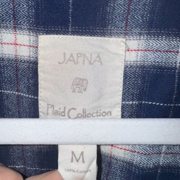 Japna Plaid Collection Size Medium Blue Plaid Heavy weight 100% Cotton Button Up - Picture 2 of 6